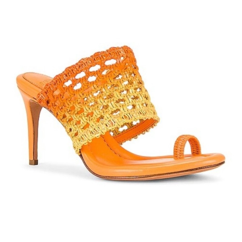 NWB Alexandre Birman 85mm Trisha Mule Orange Yellow Crochet Stiletto Heels IT37